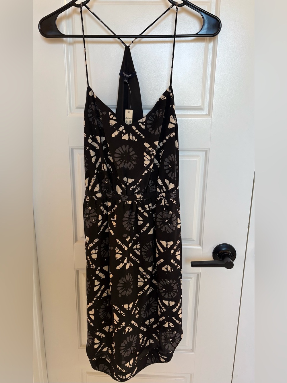 Madewell Black and Cream Spaghetti-Strap Printed Dress